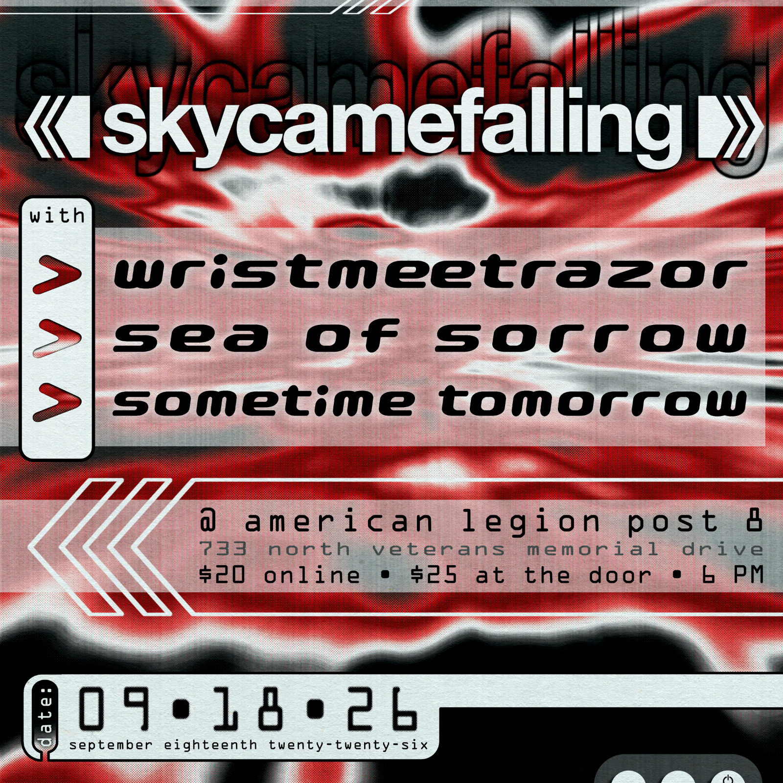 Official flyer for Skycamefalling + Wristmeetrazor + Sea of Sorrow + Sometime Tomorrow