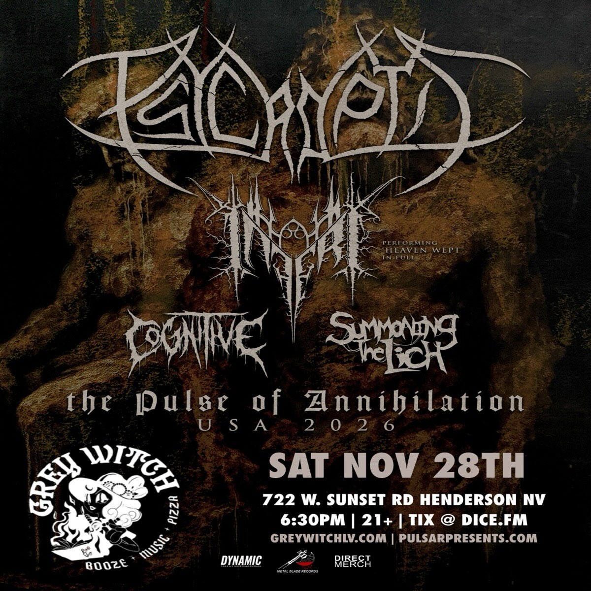 Official flyer for Psycroptic + Inferi + Cognitive + Summoning The Lich