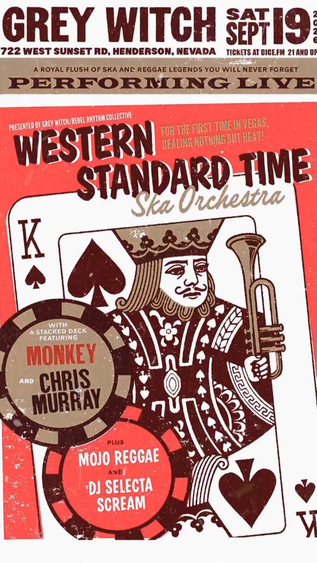 Official flyer for Western Standard Time Ska Orchestra + Monkey + Chris Murray + Mojo Reggae + DJ Selecta Scream